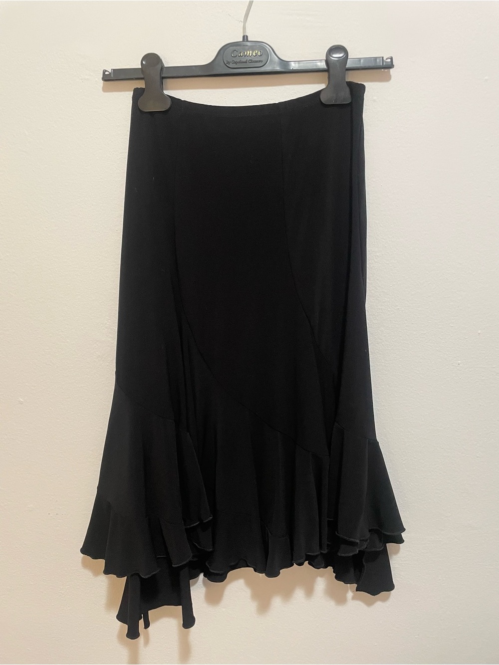 Black Ruffle Hem Midi Skirt